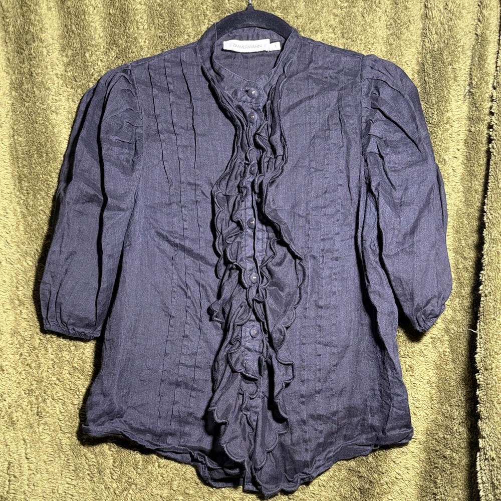 Zimmermann Ruffled Button Front Blouse in Black